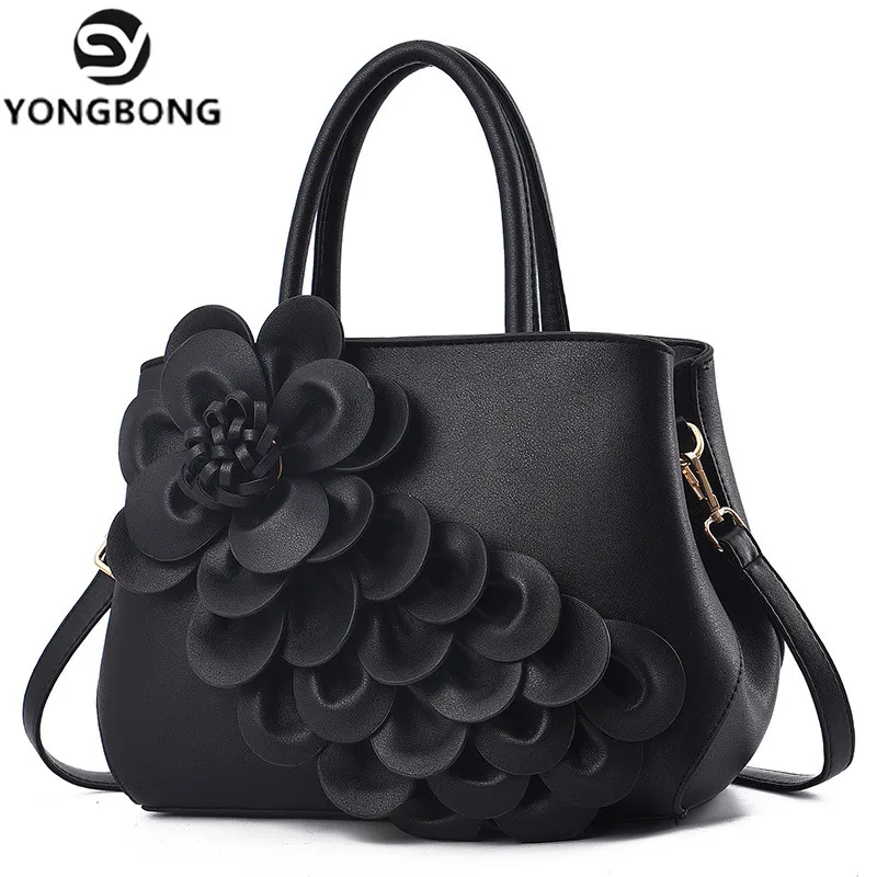 

YONGBONG Women PU Leather Handbags Casual Flower Tote bags Crossbody Bag TOP-handle bag With Floral Sac A Main