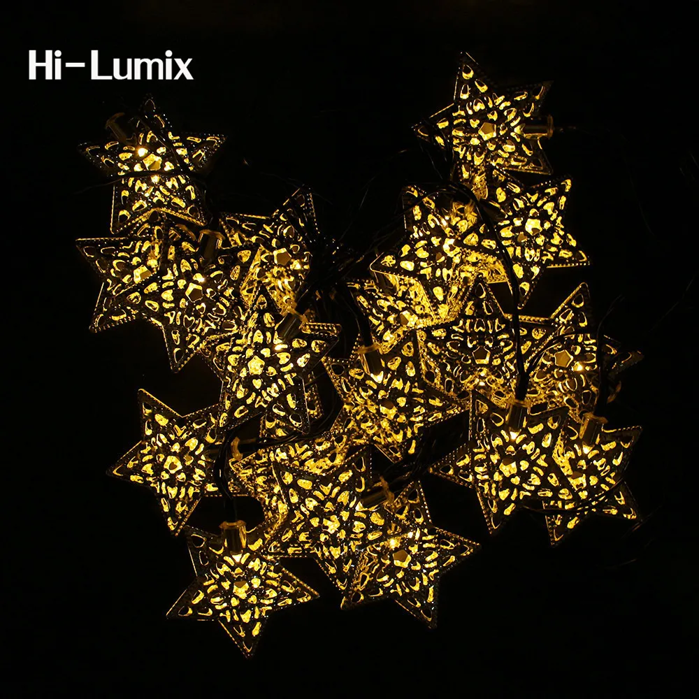 

Hi-Lumix 5M 20Leds Metal Star String light solar powered Fairy Lights Christmas Wedding Party Home Decoration Lamp White/WWhite