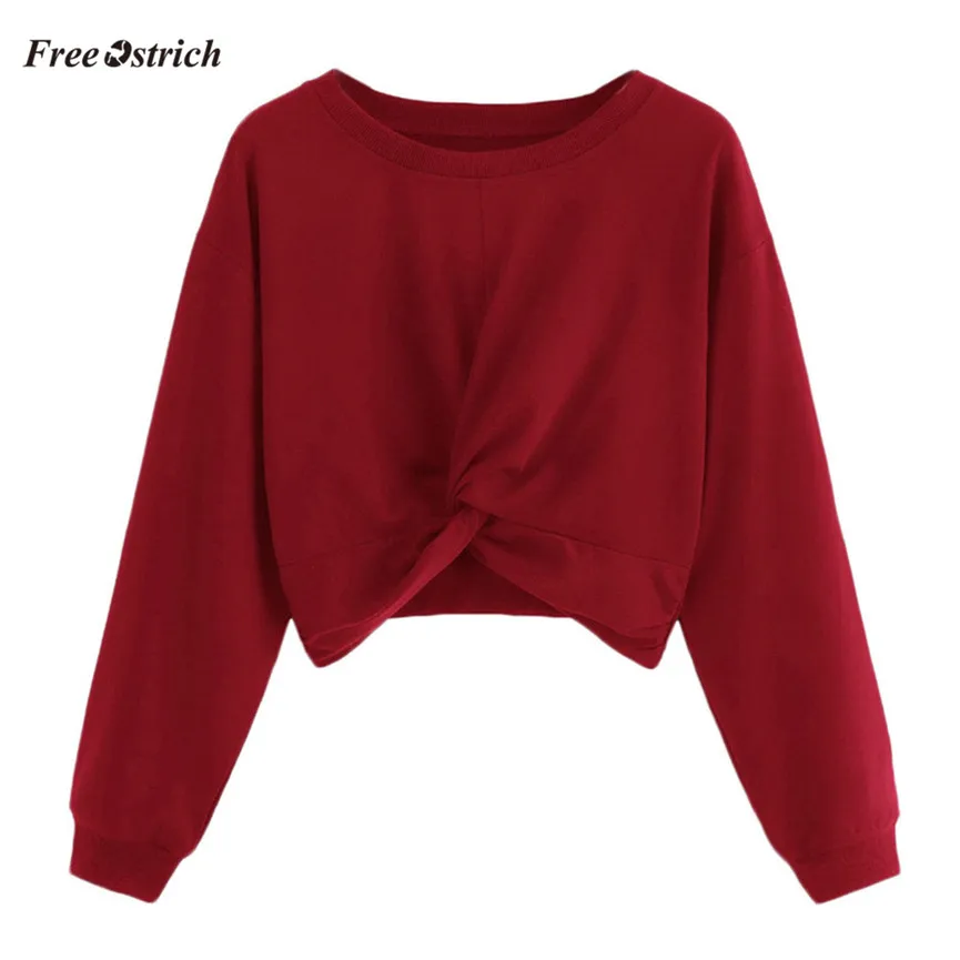Free Ostrich Winter Women Sweatshirt Short Knotted Pullovers Full Sleeve O-Neck Loose Sweatshirt Jumper Sweats Warm Tops de18 - Цвет: Red