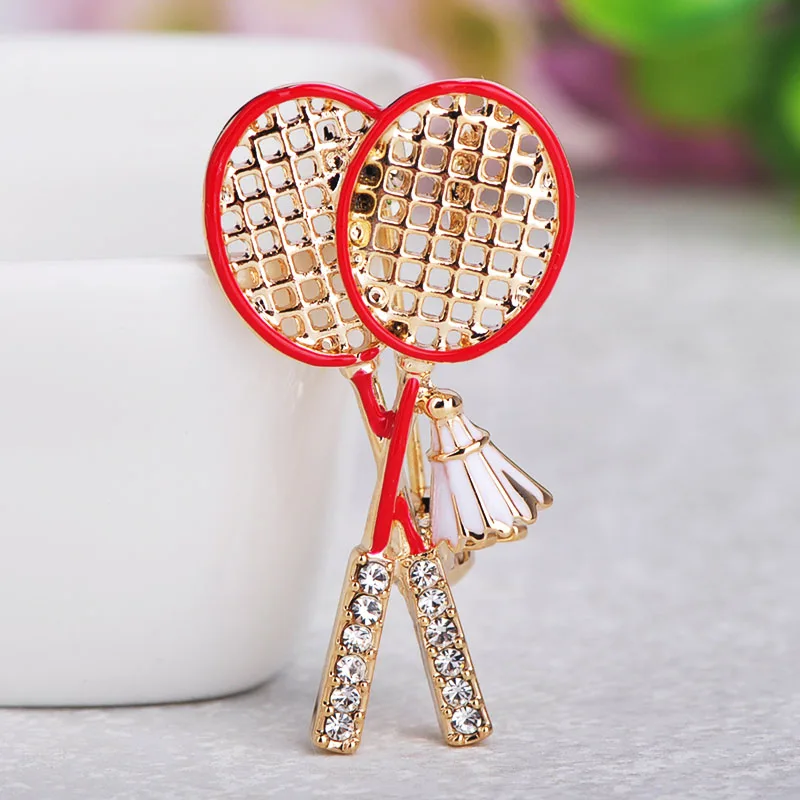 

Blucome Lovely Small Badminton Racket Shape Brooches Black Enamel Crystal Pins Jewelry For Sports Women Boy Clothes Bag Ornament