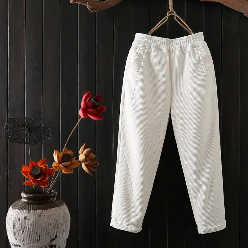 Осенне-зимние Вельветовые женские брюки больших размеров 3XL, штаны-шаровары с эластичной талией, повседневные вельветовые брюки для женщин, Pantalon Mujer C4856