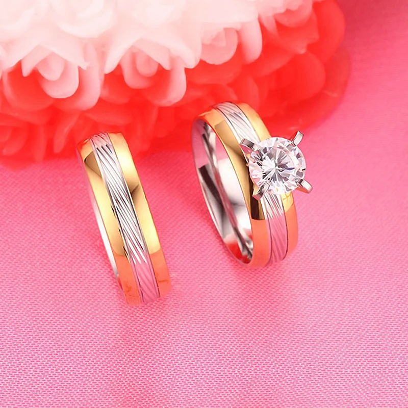 Classic Prong Setting Big CZ Stone Ring Wedding Rings for Women and Men Lover Engagement Stainless Steel Ring Alliance Jewelry