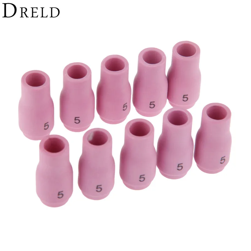

DRELD 10Pcs Alumina Nozzle Cups TIG Welding Large Gas Lens 13N09#5 For PTA DB SR WP 9 20 25 Series TIG Welding Torch Consumable