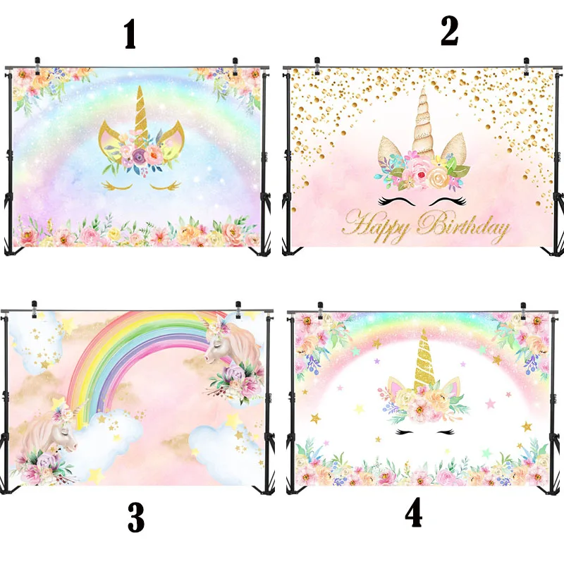 

NeoBack Unicorn Backdrop Rainbow Unicorn Birthday Party background for photo Glitter flowers