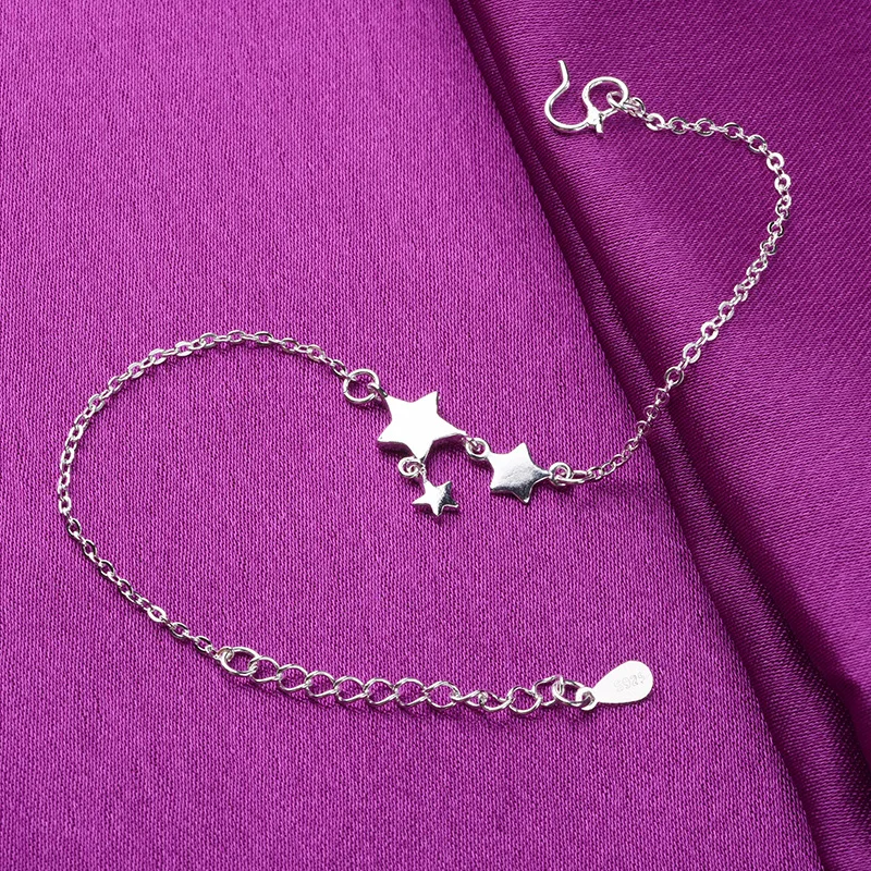 Регулируемый 925 пробы серебряный браслет с кисточкой и звездами для женщин свадебный подарок Femme ювелирные изделия pulseira A162