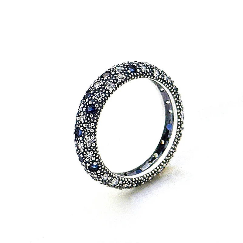 

Authentic 100% 925 Sterling Silver Cosmic Stars Ring Midnight Blue CZ for Women Trendy Fine Jewelry Women Gifts FLR031B