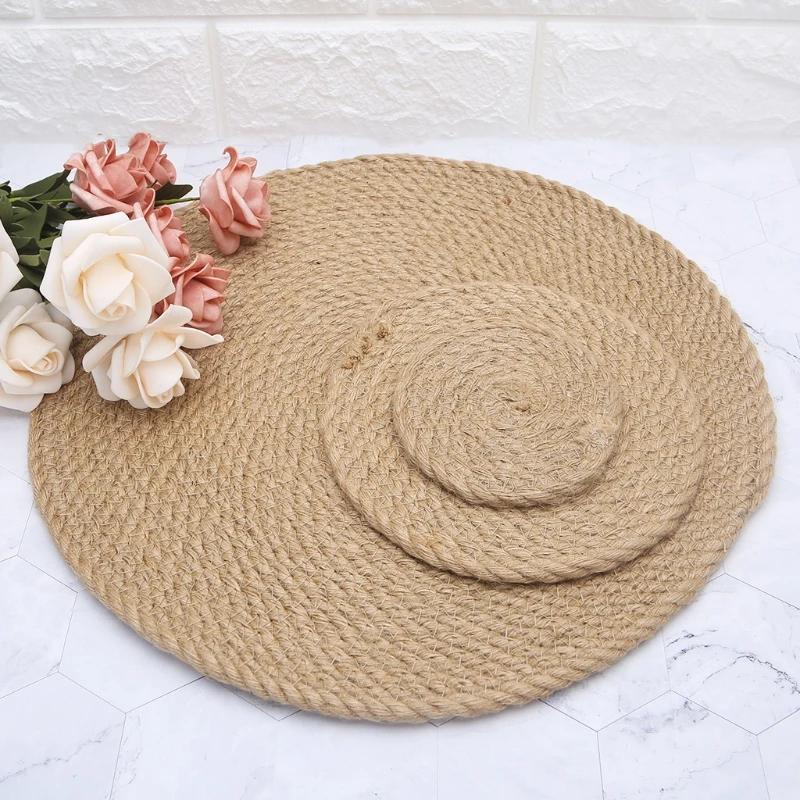 

High Quality Rattan Placemats Straw Cup Coasters Dining Table Mat Heat Insulation Flax Holder