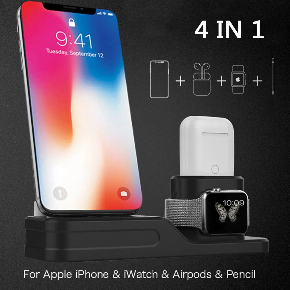 4 в 1 зарядная док-станция для iPhone X XR XS Max 8 7 6 Apple Watch Airpods зарядное устройство держатель iWatch крепление подставка Док-станция