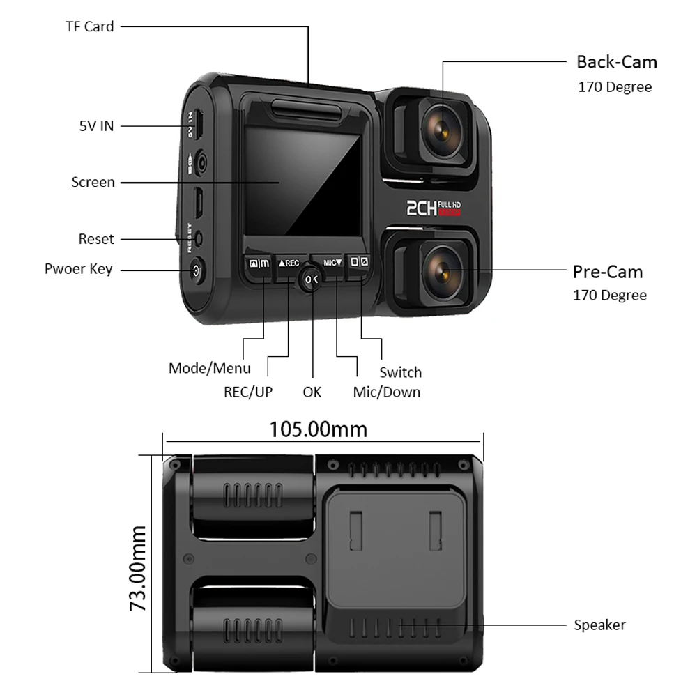 Автомобильный видеорегистратор Zuczug с Wi-Fi, встроенный gps, две камеры, full hd 1080 P, для сиденья/переднего, двойной, 170 градусов, Novatek 96663, видеорегистратор