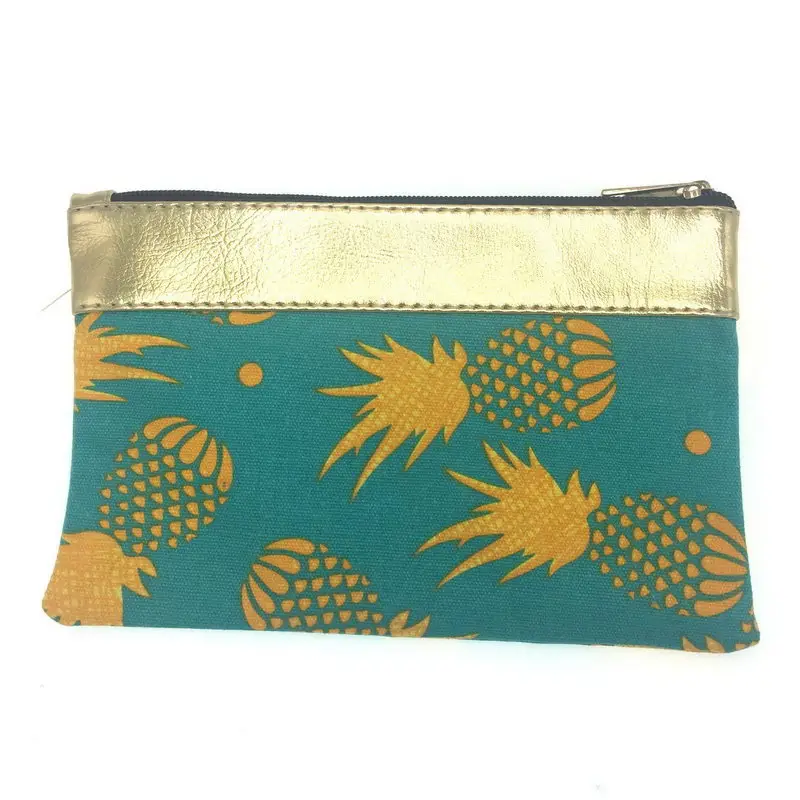 KANDRA Ethnic Patchwork Gold Tone Leather Chevron Cosmetic Bag 2019 Watermelon Fruit Print Canvas Travel Pouch Pineapple