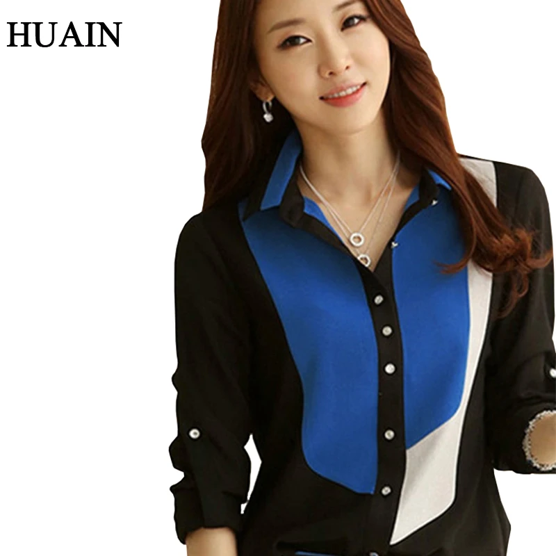 

Chiffon Blouse Women Long Sleeve Blouse 2018 Autumn New Korean Fashion Ladies Office Tops Patchwork Elegant Female Blouse Shirt
