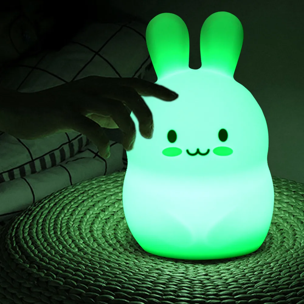 Сенсорный датчик RGB светодиодный ночник с кроликом на батарейках мультяшный силиконовый прикроватный светильник с кроликом для спальни для детей Детский подарок