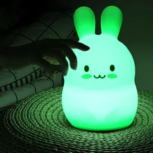 RGB LED Light Rabbit Night Light Touch Sensor Battery Powered Cartoon Silicone Bunny Bedroom Lamp for
