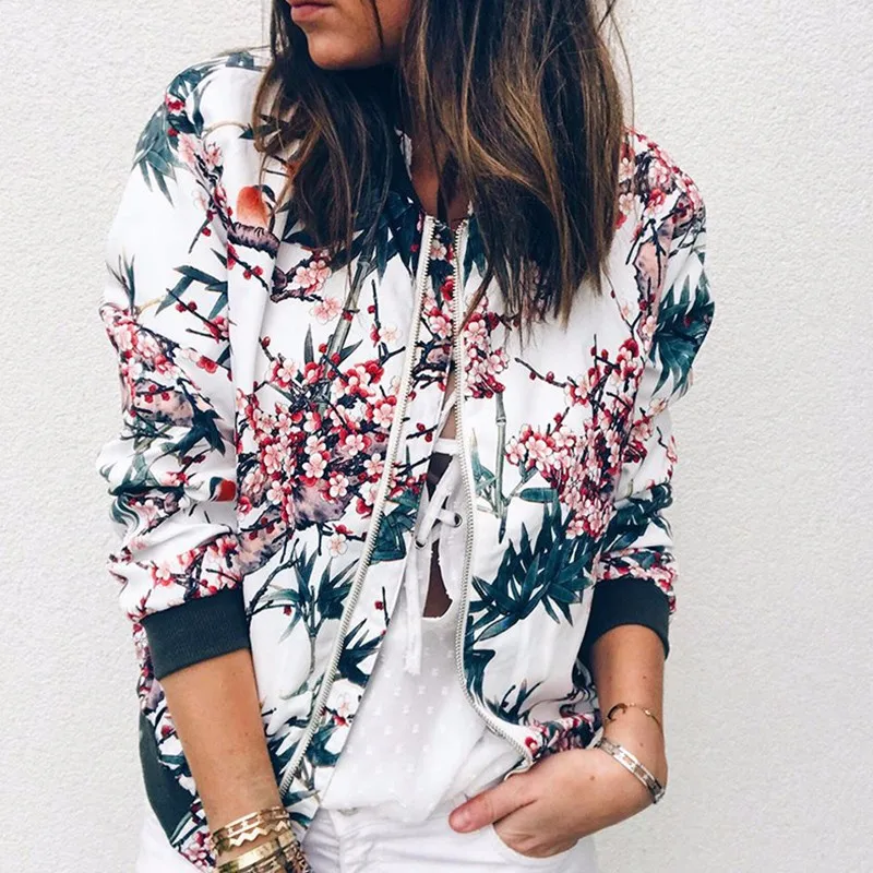 BEFORW 2018 New Autumn Jackets Autumn Retro Floral Zipper Up Basic Jacket For Women Casual Coat Winter Outwear Women Clothes