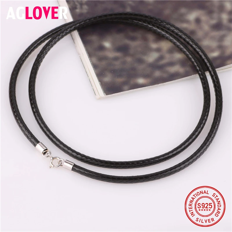 

Rope Chain Black 3mm Necklace 925 Sterling Silver Connectors Clasps Male Cord Chains for Men Women Rope Thread Choker Jewelry