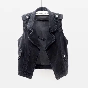 

Denim Waistcoat Women Vest Spring Autumn Cardigan Large size Slim Sleeveless Jacket Jeans Women Short Coat Vintage Vest Female