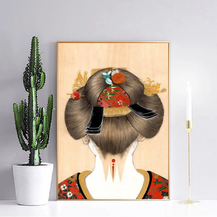 Винтажные японские плакаты и принты Декор японское кимоно холст для девушек