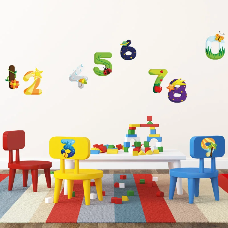 1 مجموعة ديكور المنزل الكرتون نمط أرقام الرقمية PVC جدار ملصقا الأطفال غرفة نوم ستار زهرة الأسماك الأطفال غرفة ديكور ETQT0011