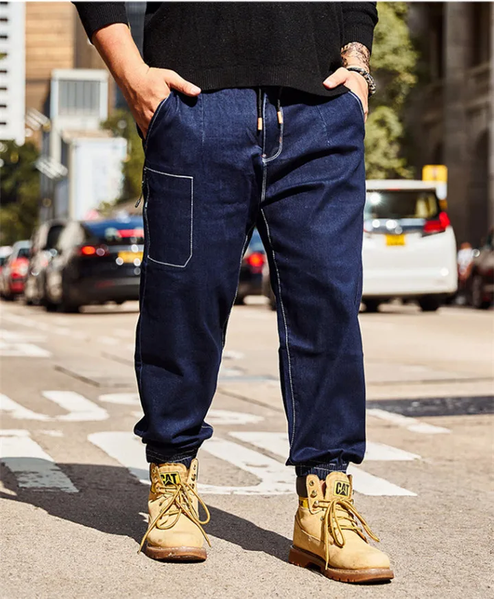 Новые мужские джинсы, свободные джинсы в стиле хип-хоп, мужские осенние штаны, ковбойские ботинки, большие размеры, Мужская одежда, 6XL - Цвет: Синий
