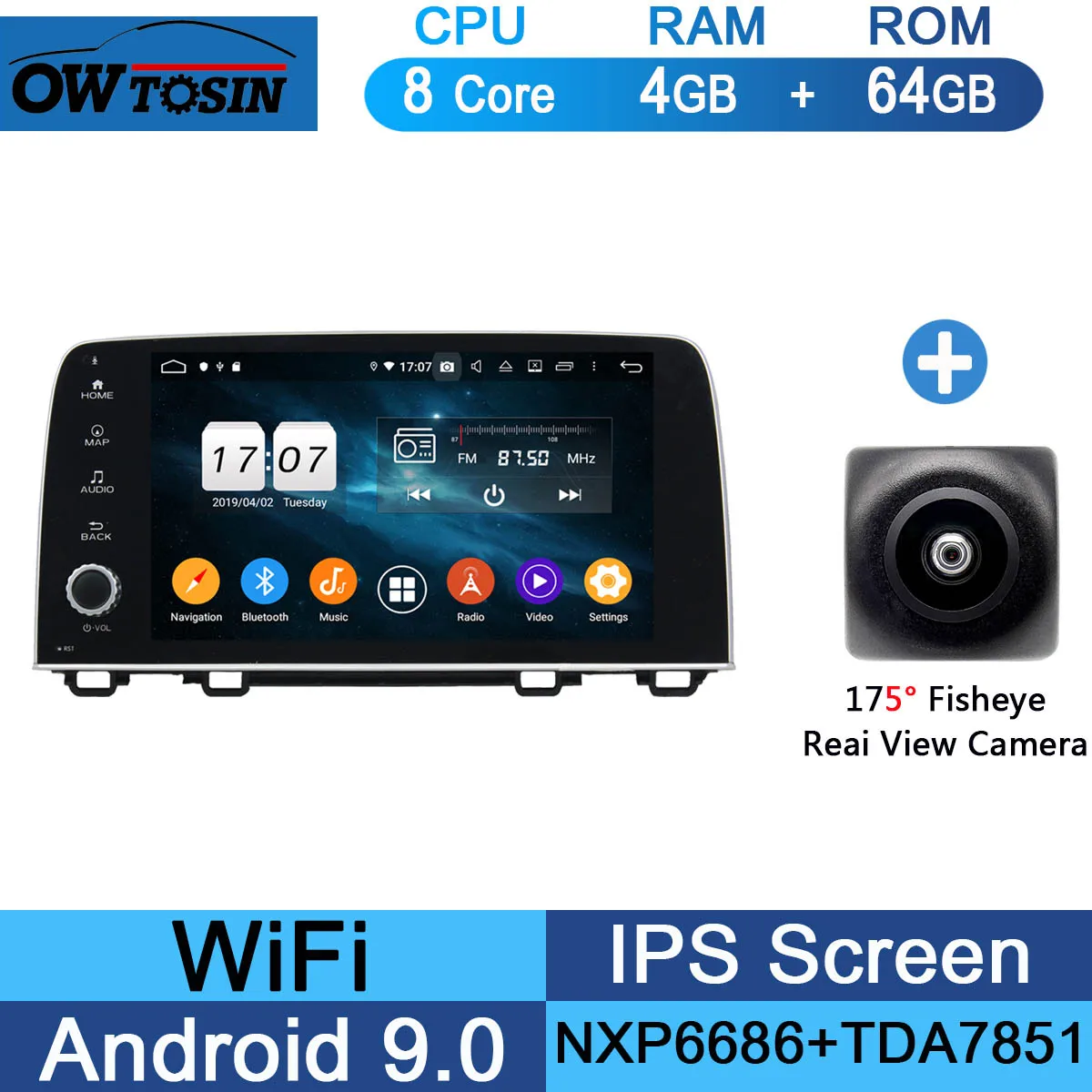 " ips 8 ядерный 4G+ 64G Android 9,0 автомобильный DVD мультимедийный плеер для Honda CRV CR-V gps Радио Стерео Parrot BT CarPlay - Цвет: 64G Fisheye Camera