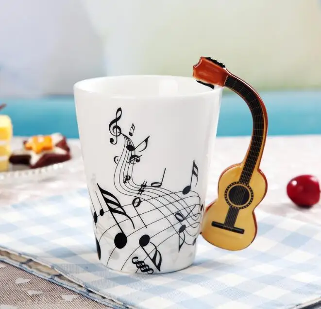 Новинка музыкальная керамическая чашка гитара скрипка пианино рукоятки чашки Кофе Молоко чай кружки Посуда для напитков подарки