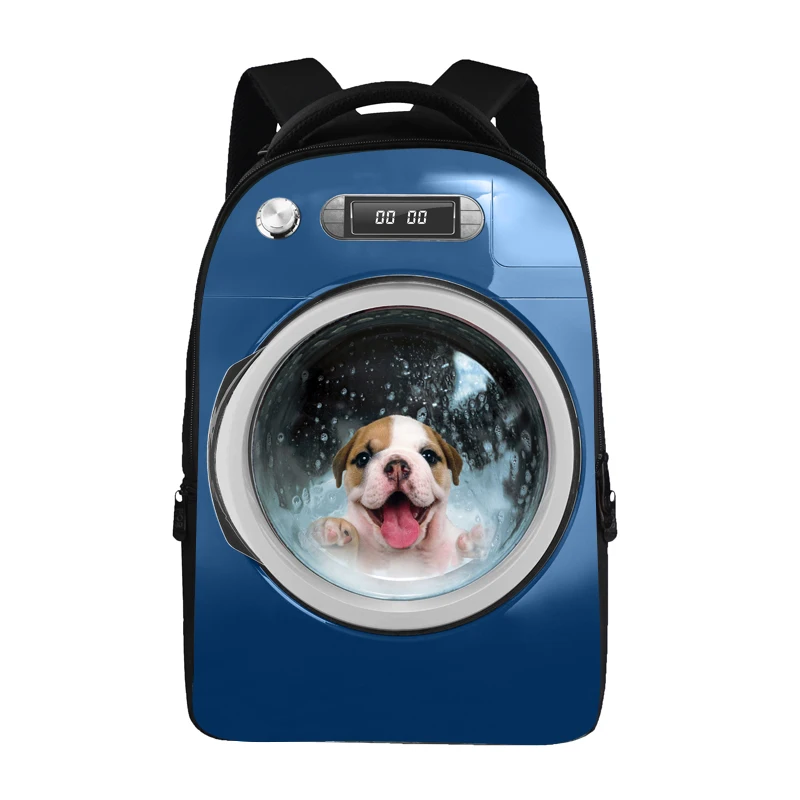 

2016 Hot 18 Inch Cat Dog in Washing Machine Print Casual Students Laptop Backpack