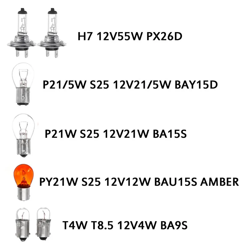 Горячая 30 шт./компл. запасные свет лампы аварийной H7 C5W R1oW 5WR5W противотуманных фар Лампа сигнала поворота галогеновая лампа для фар 12 предохранители состоящий