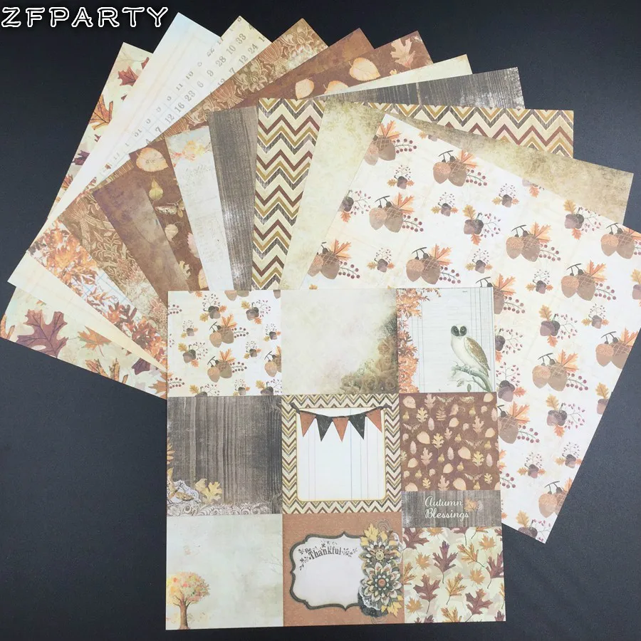 

ZFPARTY 12pcs 6" Single-side Printed Autumn Garden Leaf pattern creative papercraft art paper handmade scrapbooking kit set book