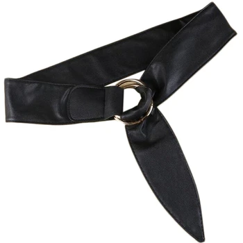 

Belt Soft Leather Wide Belts For Women Waist Belt Strap Gold Double Big Circle Buckle Lady Dress Closure Coat