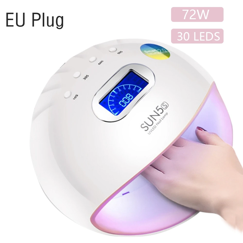 SUN5s 60 Вт лампа для полировки ногтей для маникюра 10 s/30 s/60 s/90 s Установка таймера и ЖК-дисплей Сушилка для ногтей светильник от солнца - Цвет: 60W EU Plug