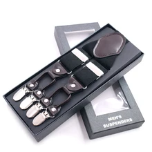 Крутые новые мужские подтяжки y-образные кожаные 6 зажимы подтяжек на подтяжках модные брюки ремень для Отца и Сына подарок