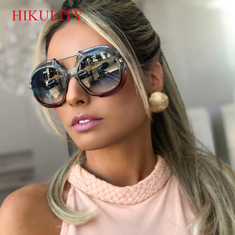 Doble redondo mujeres gafas de sol 2018 de lujo gafas de sol círculo pierna doblada grande marco de la vendimia famosos gafas Uv400 de sol para mujer| - AliExpress