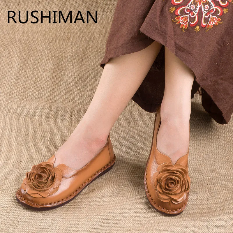 RUSHIMAN 2018 National style handmade Real Leather Leisure shoes Bovine Boxer Boxel Middle-aged mothers heel single 35-41 | Обувь