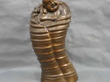 

14" China Folk Happy Maitreya Buddha Laughing Fat Monk Pure Bronze Statue