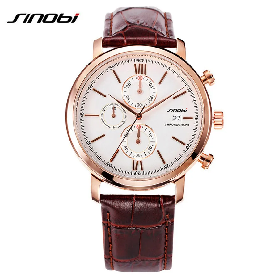 

New SINOBI Brand Men Leather Quartz Watch Male Causal Fashion Quality Sport Wristwatches Luxury Waterproof Clock Watches relojes