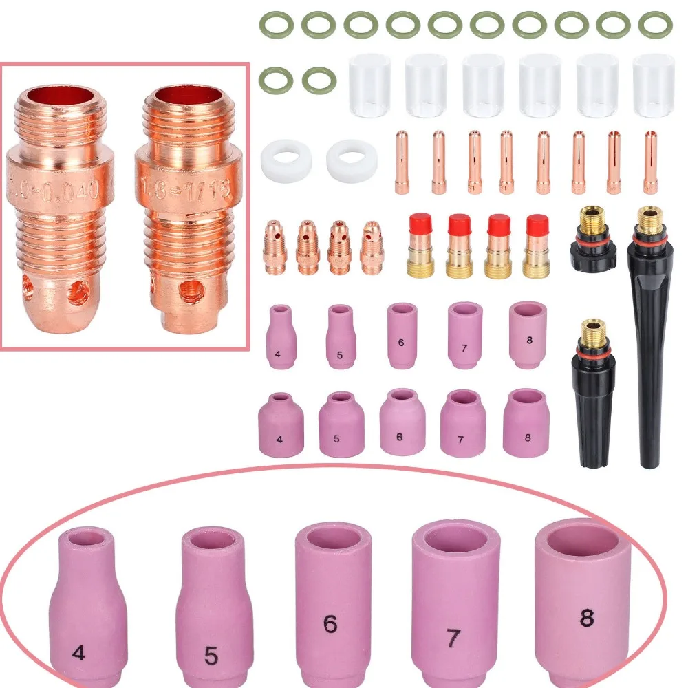 

49PCS TIG Gas Lens Collet Body Consumables Kit Fit WP 17 18 26 TIG Welding Torch