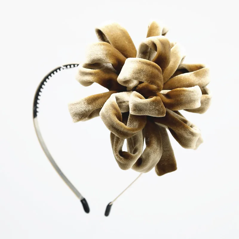 2020P зимний вельветовый помпон-цветок ободки для девочек на металлической повязке с зубами Детские аксессуары для волос - Цвет: gold