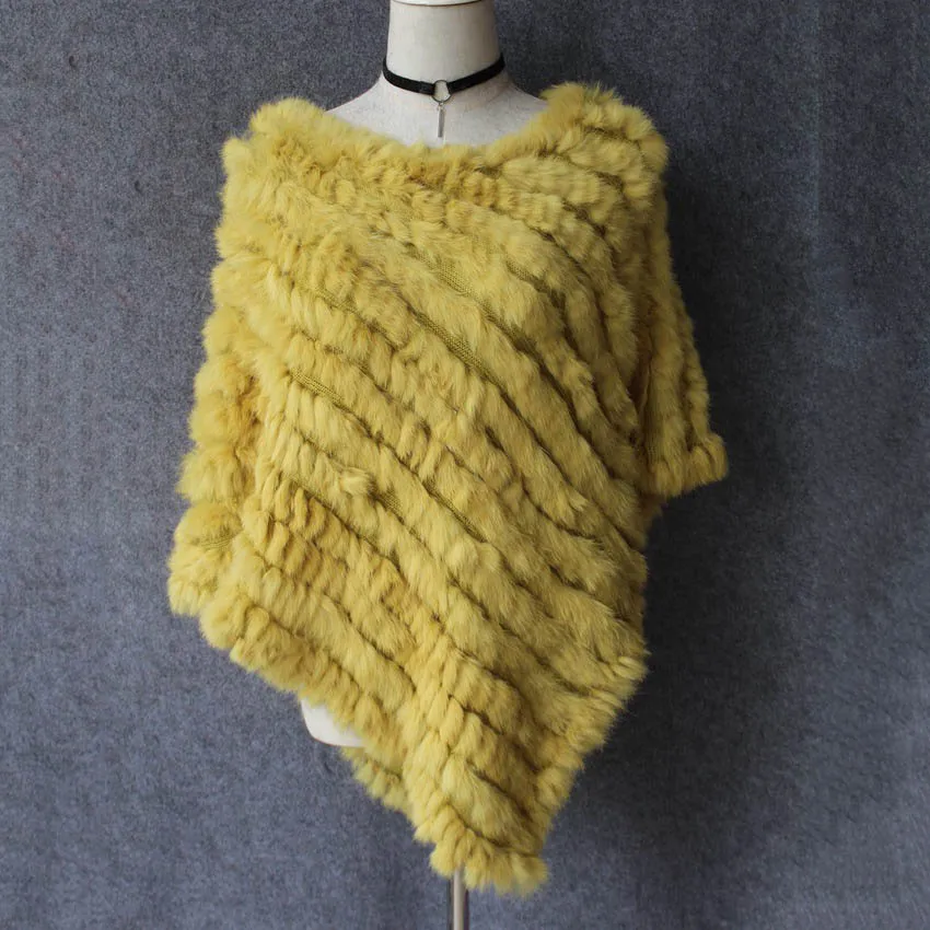 Осень-зима, женское пончо из натурального натурального кроличьего меха, треугольная шаль, Женский пуловер из натурального меха пашмины - Цвет: yellow