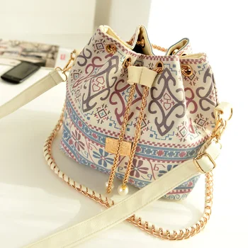 

020318 new hot women ethnic striped printing bucket bag lady shoulder bag