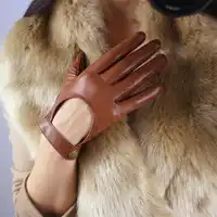 หน้าจอสัมผัสหนังแท้ถุงมือ Pure Sheepskin หัวรถจักรเปิดเผยด้านหลังมือสั้นสไตล์ไนลอนเรียงราย TB94-2