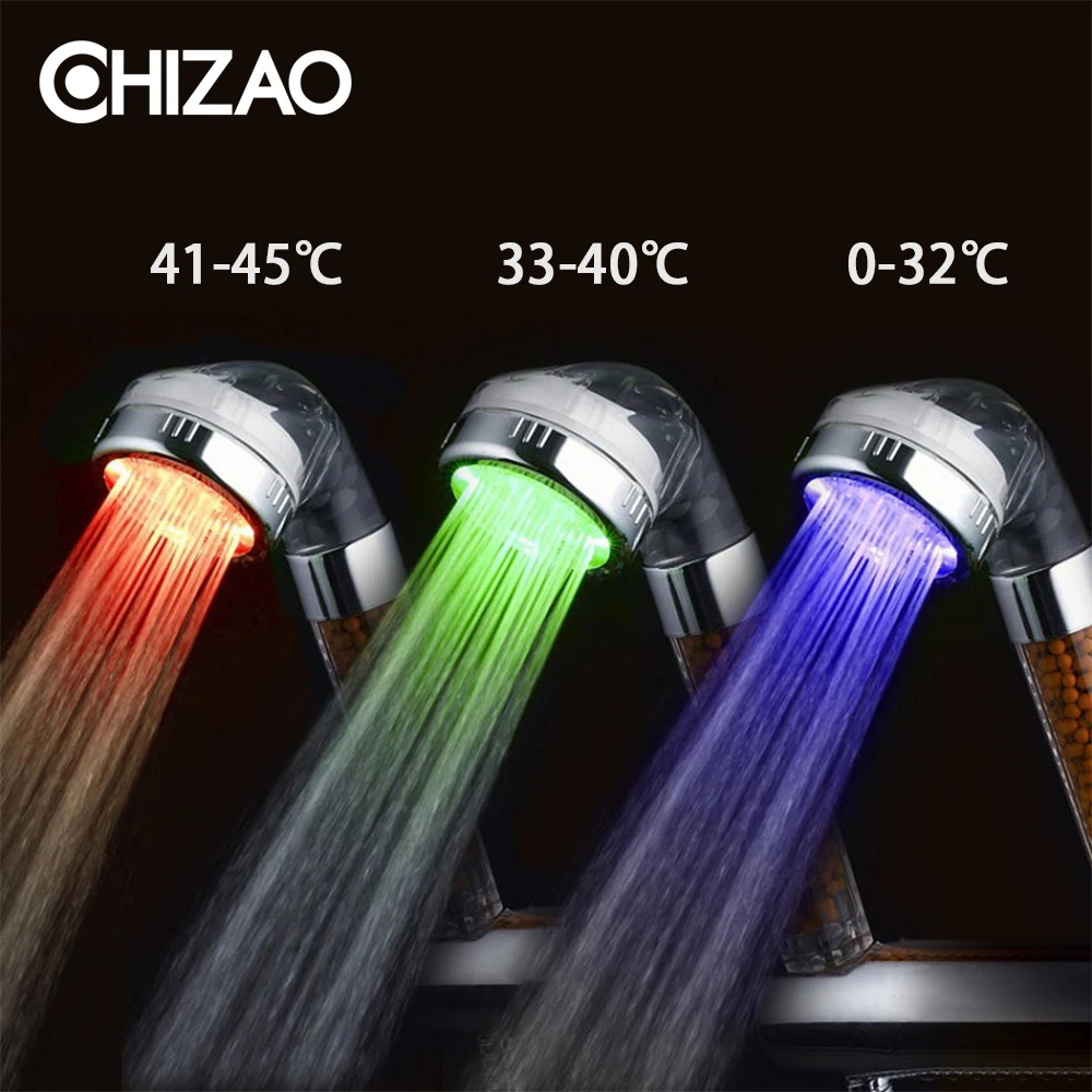 CHIZAO цветная анионная насадка для душа RGB с фильтруемым датчиком температуры воды