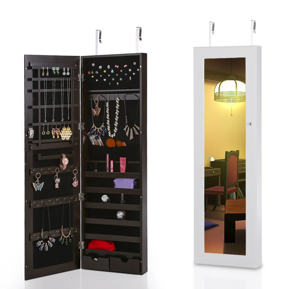 

iKayaa Fashion Mirrored Hanging Jewelry Armoire Cabinet Jewelry Storage Box Organizer Over the Door/Wall Beauty Makeup Mirror