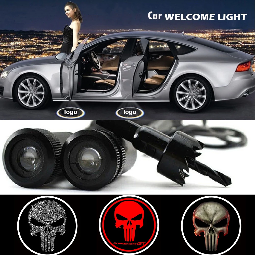 

2 X Car Door Light Laser Welcome Ghost Shadow Projector Punisher Logo Light for Vw Toyota Corolla Hilux Peugeot Hyundai Opel