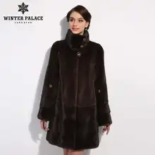 WINTER PALACE New style fashion fur cat Genuine Leather Mandarin Collar good quality mlnk fur coat