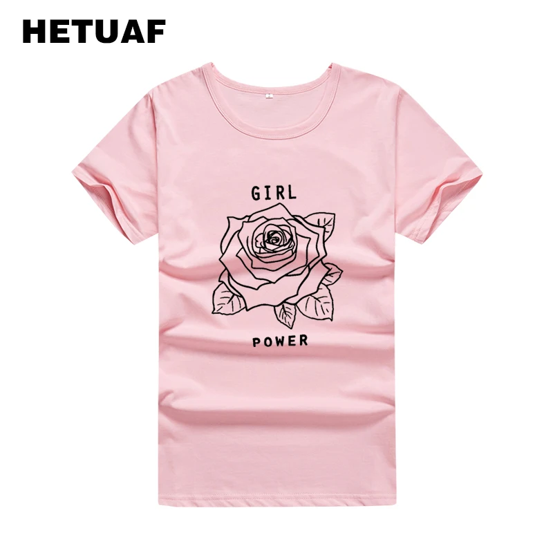 HETUAF Girl Power Rose Ulzzang Графические футболки женские топы Феминистская Мода винтажная