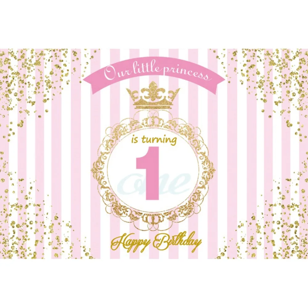 Laeacco Happy 1st Birthday Our little Princess Golden Border Scene Photography Background Photographic Backdrop For Photo Studio