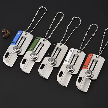 

Mini Dog Tag Knifes Portable Fold Hunting Camping Survival Identification Folding Tactical Rescue Outdoor EDC Key Chain Ring