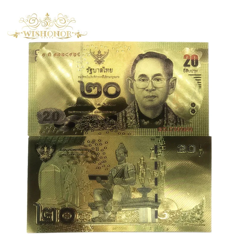 1pcs New Products Color Thailand 24k Gold Banknote 100 Baht Banknote in 24k Gold Plated Paper Money For Collection - Цвет: 20