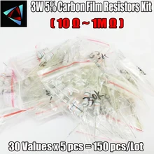 150 шт. 3 Вт 5% 30 значений* 5 шт. резисторы из углеродистой пленки 10 Ом~ 1 м Ом 5% Резистор из металлооксидной ПЛЕНКИ КОМПЛЕКТ