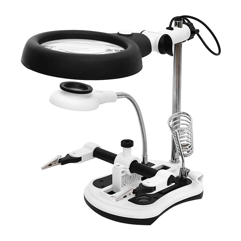 

PCB Soldering Desk Magnifier LED Light Magnifiers Solder Iron Help Hands Auxiliary Clamp Alligator Clip Third Hand Welding DIY